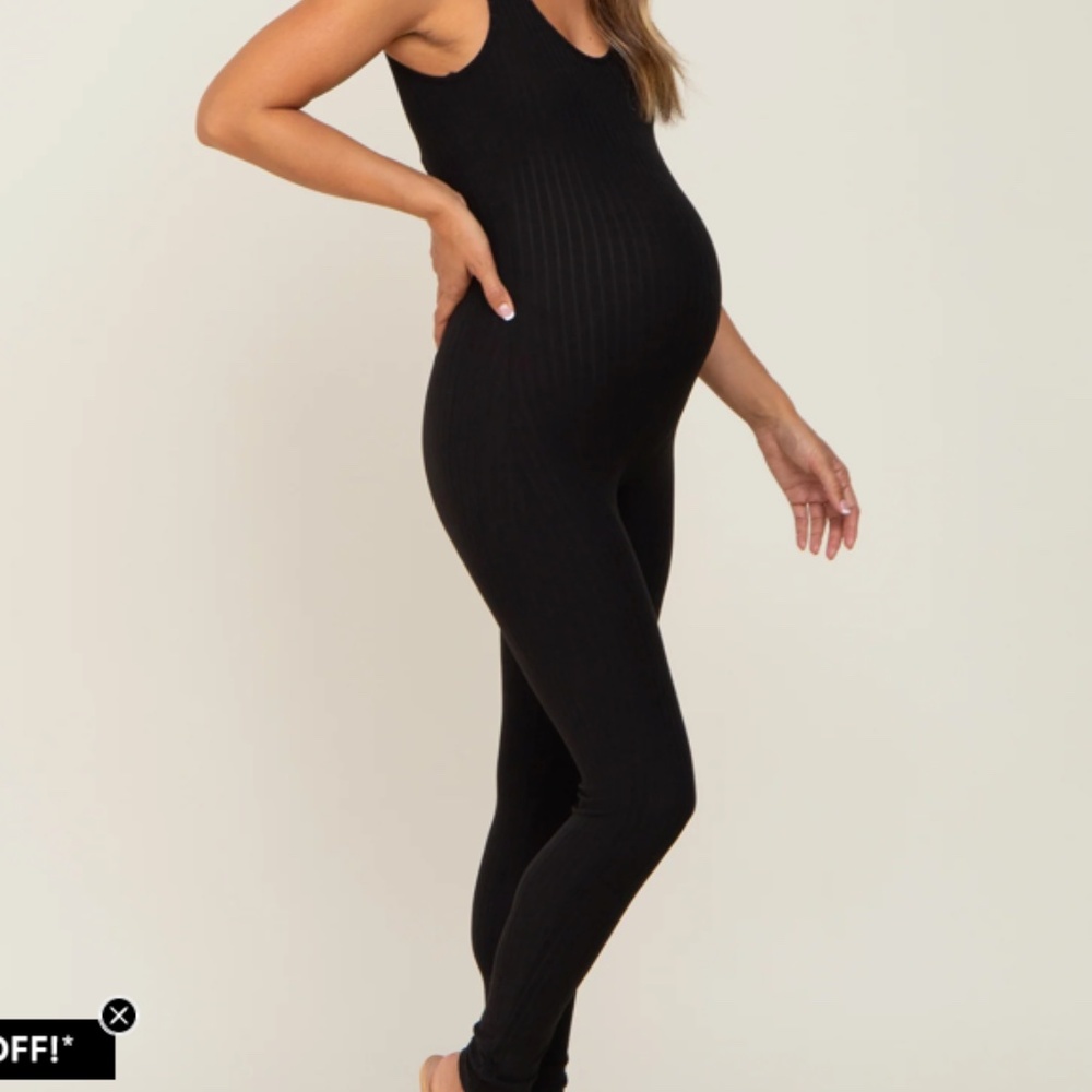 PinkBlush Maternity Black Ribbed Bodycon Jumpsuit, NWT